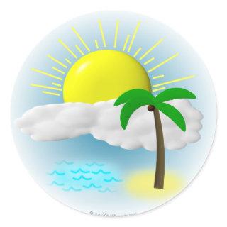 Palm Tree, Sun and Beach Classic Round Sticker
