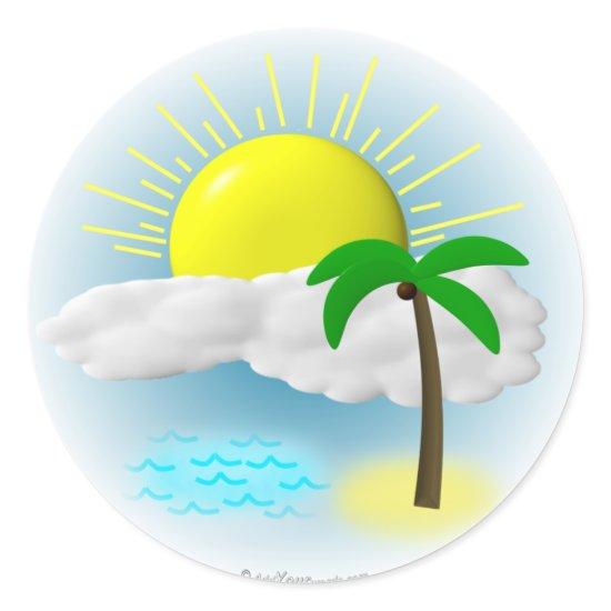 Palm Tree, Sun and Beach Classic Round Sticker