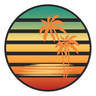 Palm Tree Sunset   Classic Round Sticker