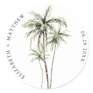 Palm Tree Tropical | Minimal Wedding Classic Round Sticker