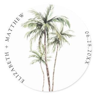 Palm Tree Tropical | Minimal Wedding Classic Round Sticker