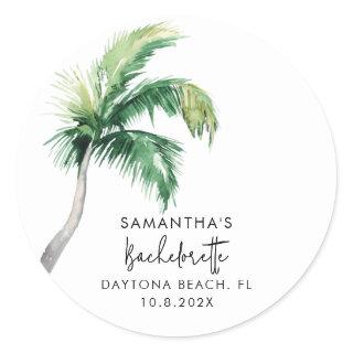 Palm Tree Watercolor Personalized Bachelorette Classic Round Sticker