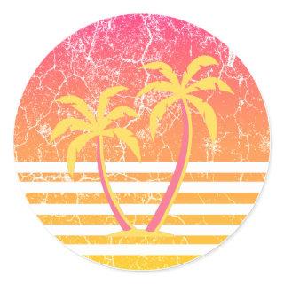 Palm Tree Yellow Sunset Classic Round Sticker