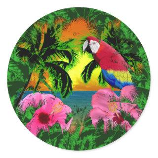 Palm Trees And Island Sunsets Classic Round Sticker