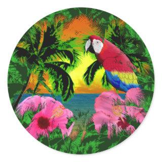 Palm Trees And Island Sunsets Classic Round Sticker