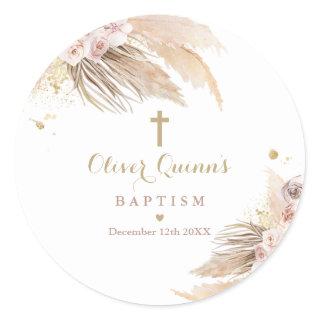 Pampas Grass Bohemian Baptism Christening Favor  Classic Round Sticker