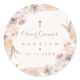 Pampas Grass Bohemian Baptism Personalized Classic Round Sticker