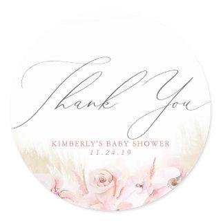Pampas Grass Floral Boho Baby Shower Thank You Classic Round Sticker