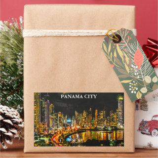 Panama City By Night Watercolor Skyline Painting Rectangular Sticker