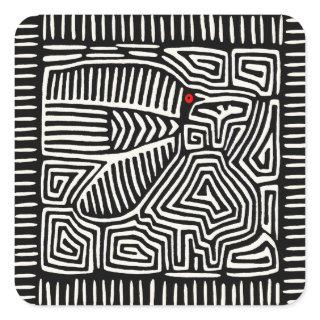 Panama Kuna Indian Mola Pajaro - Black White Square Sticker