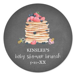 Pancakes & Pacifiers Baby Shower Brunch Chalkboard Classic Round Sticker