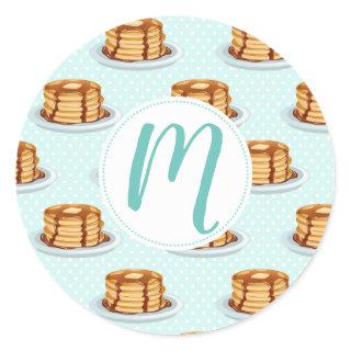 Pancakes with Maple Syrup & Polkadot Pattern Classic Round Sticker