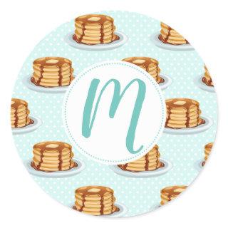 Pancakes with Maple Syrup & Polkadot Pattern Classic Round Sticker