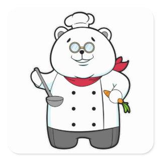 Panda as Cook with Soup ladle & Carrot Square Sticker