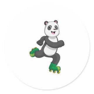 Panda as Inline skater with Roller skates Classic Round Sticker