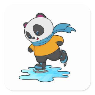 Panda at Ice skating with Ice skates & Scarf Square Sticker