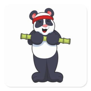 Panda at Work out with Bamboo Weight Square Sticker