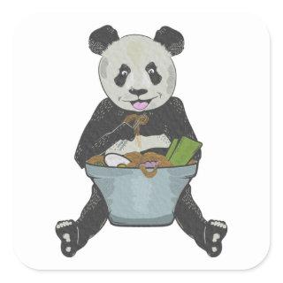 Panda Bear eating a bowl of noodles Square Sticker