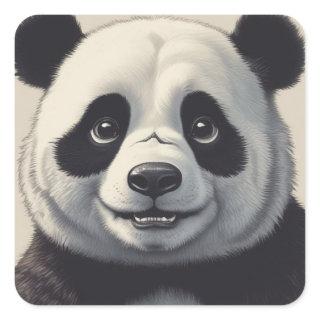 Panda Cartoon Drawing Art Square Sticker