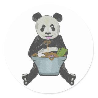 Panda eating a noodle bowl classic round sticker