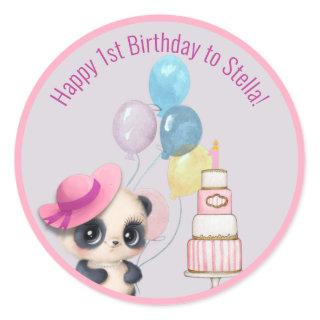 Panda in Pink Hat | Baby's 1st Birthday Classic Round Sticker