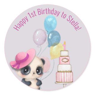 Panda in Pink Hat | Baby's 1st Birthday Classic Round Sticker