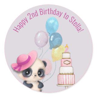 Panda in Pink Hat | Baby's 2nd Birthday Classic Round Sticker