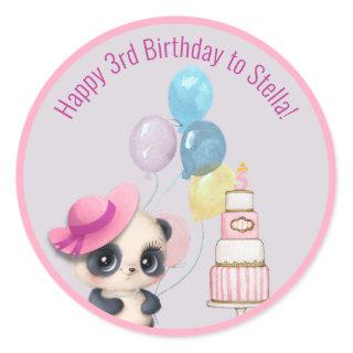 Panda in Pink Hat | Baby's 3rd Birthday Classic Round Sticker