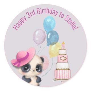 Panda in Pink Hat | Baby's 3rd Birthday Classic Round Sticker