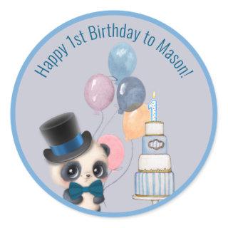 Panda in Top Hat | Baby's 1st Birthday Classic Round Sticker