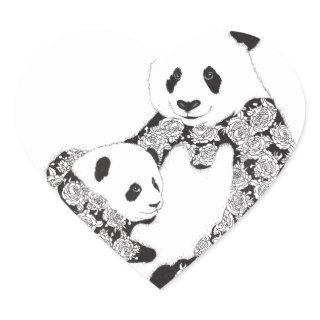 Panda Mother & Baby Cub Heart Sticker