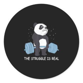 Panda Struggle Is Real Bear Deadlift Funny Gym . Classic Round Sticker