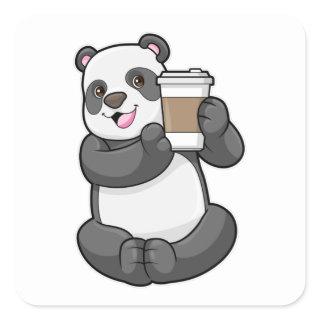 Panda with Coffee to go Square Sticker