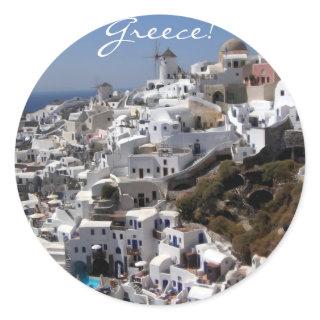 Panoramic view of Oia, Greece Classic Round Sticker