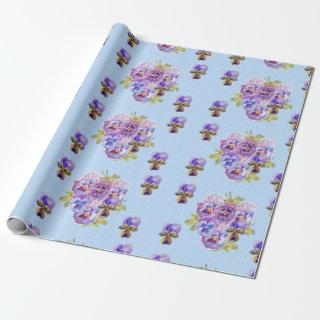 Pansy flowers floral Shabby Chic Blue Wrapping