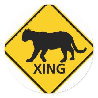 Panther Crossing Highway Sign Classic Round Sticker