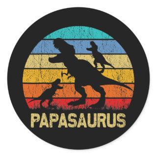 Papasaurus T rex Dinosaur Papa Saurus Father's Classic Round Sticker