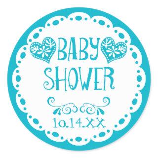 Papel Picado Baby Shower Pool Blue Fiesta Envelope Classic Round Sticker