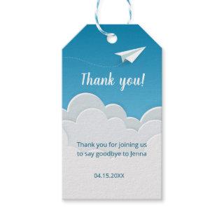 Paper Airplane in the Sky Going Away Thank You Gift Tags