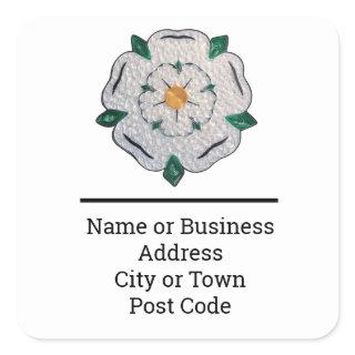 Paper Quilled Yorkshire White Rose 4-line Address Square Sticker