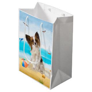 Papillon Dog on Beach  Medium Gift Bag