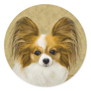 Papillon (Hound Tri) Painting - Original Dog Art Classic Round Sticker