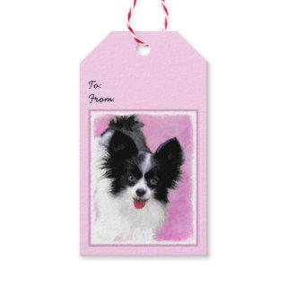 Papillon (White and Black) Painting - Dog Art Gift Tags