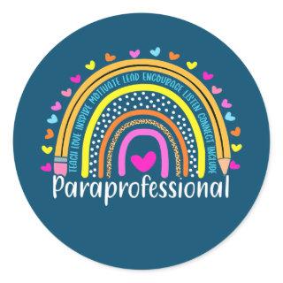 Paraprofessional Para Squad Leopard Rainbow Back Classic Round Sticker