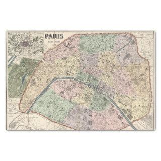 Paris France Vintage Map Decoupage Ephemera Tissue Paper