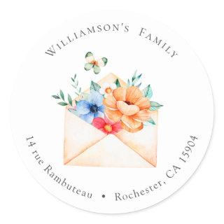 Paris Letter With Flowers Watercolor Address Classic Round Sticker