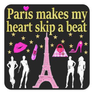 PARIS MAKES MY HEART SKIP A BEAT SQUARE STICKER