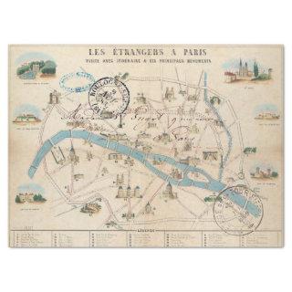 Paris Monument Map Guide Vintage French Postmark Tissue Paper