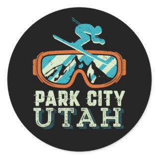 Park City Utah Retro Skiing Snowboarding Classic Round Sticker