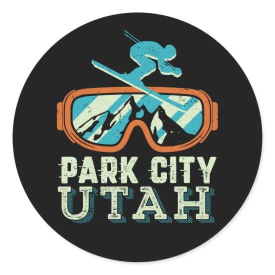 Park City Utah Retro Skiing Snowboarding Classic Round Sticker
